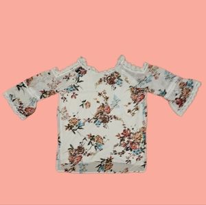 Floral 3/4 Bell Sleeve Cold Shoulder Blouse (770011)